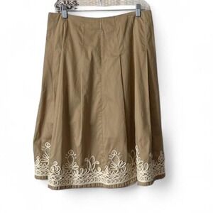 Jones New York‎ Tan Pleated Embroidered Skirt